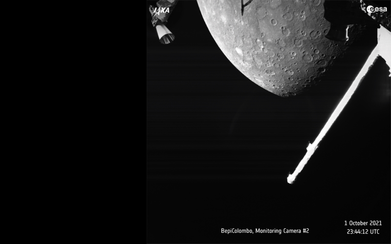 Изображение Меркурия, сделанное BepiColombo на расстоянии около 2418 км от поверхности.