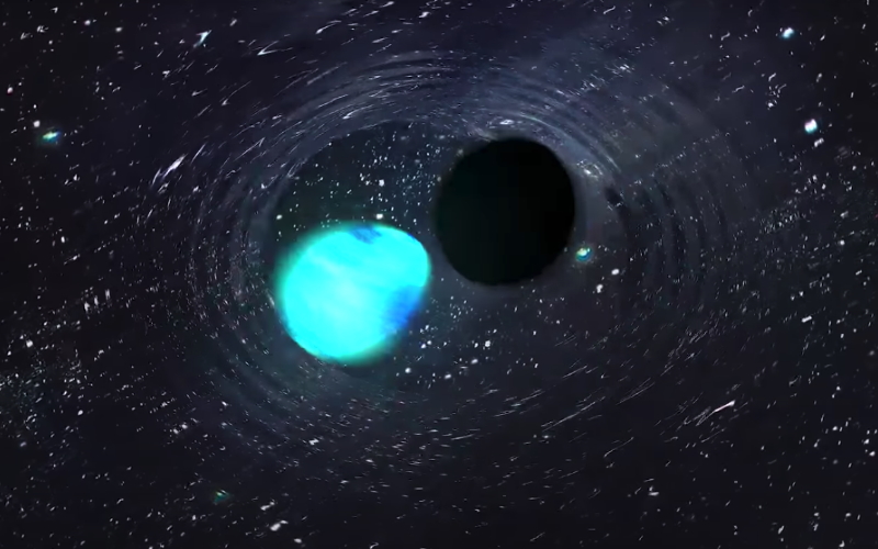 Астрономы обнаружили гравитационные волны, испускаемые черной дырой, поглощающей нейтронную звезду.