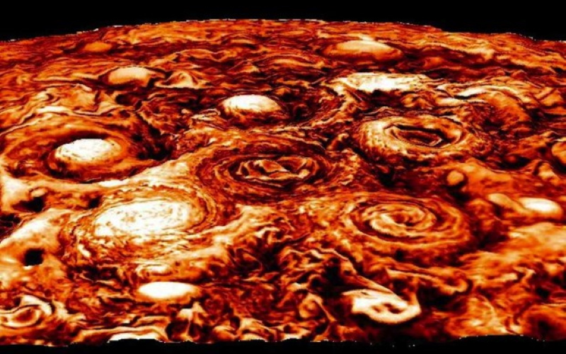 Южный полюс Юпитера в инфракрасном диапазоне.