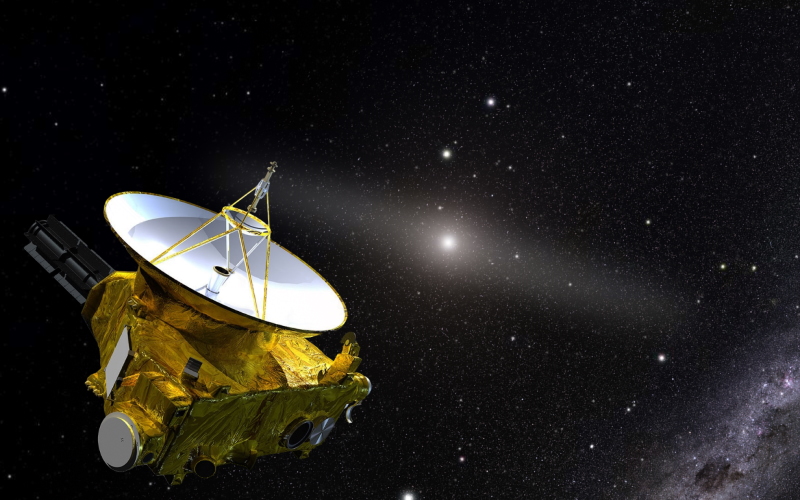 Художественная иллюстрация New Horizons за пределами сияния внутренней солнечной системы (в центре).