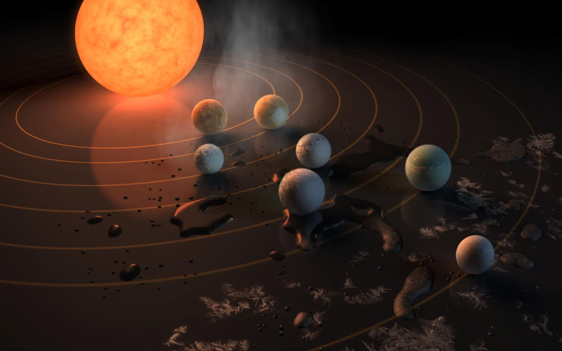 Впечатление художника от системы TRAPPIST-1, пример «похожей» системы согласно новому исследованию.