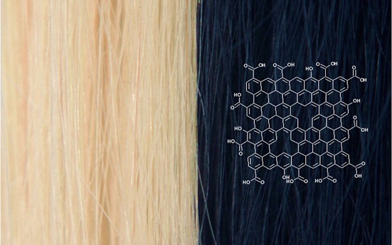 Волосы платиновой блондинки (слева) и черные волосы брюнетки (справа) после окрашивания краской на основе графена.